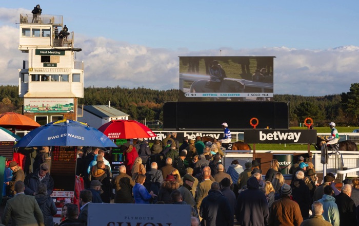 Exeter Racecourse stands and crowds