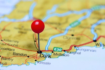 Red Pin in Cork on Map of Ireland