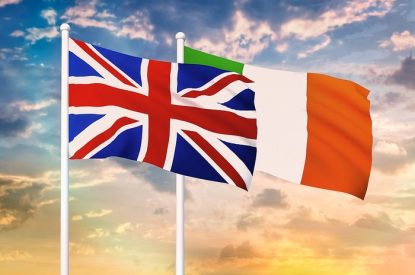 UK and Ireland Flags at Sunset