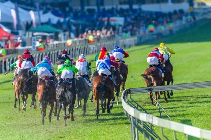 Horses Entering Straight on Turf Track