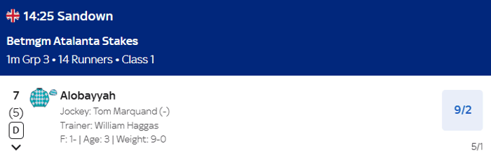 Atalanta Stakes Betting Odds 2025 - Alobayyah
