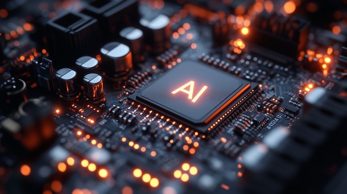 AI Computer Chip in Orange
