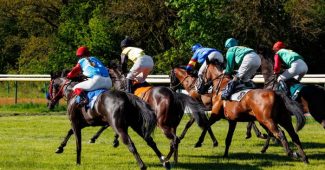 Group of Jockeys During Race