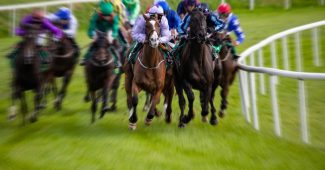 Motion Blurred Field of Horses Rounding Bend
