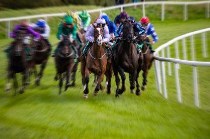 Motion Blurred Field of Horses Rounding Bend