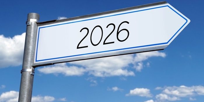2026 Signpost Against Blue Sky