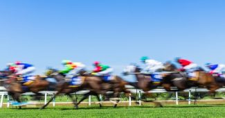 Blurred Field of Horses Against Blue Sky