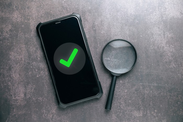 Smartphone with Green Tick and Magnifying Glass