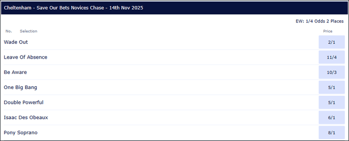 Cheltenham Save Our Bets Novices Chase 2025 Betting