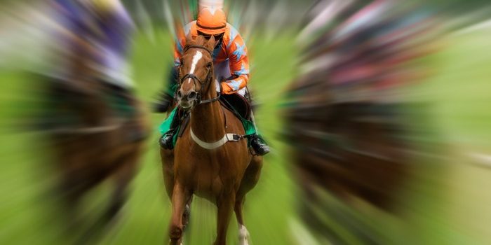 Jockey with Orange Silks in Motion Blurred Horse Race