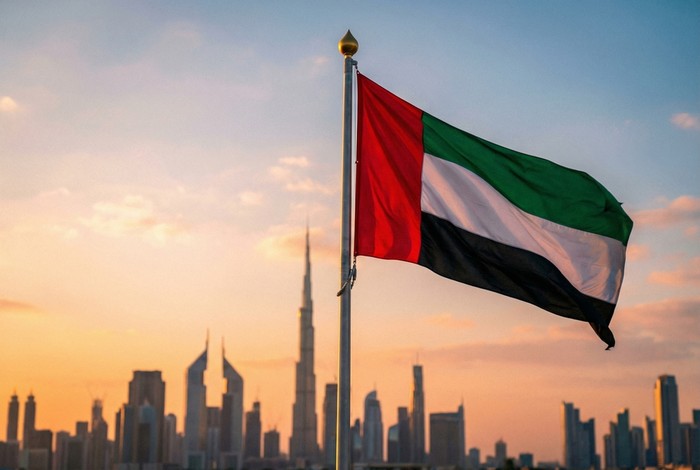 UAE Flag Against Dubai Skyline