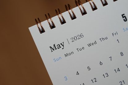 May 2026 Calendar Page Close Up