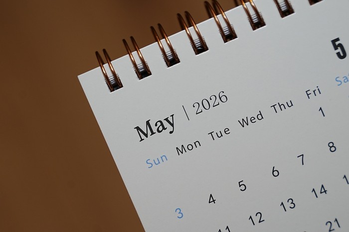 May 2026 Calendar Page Close Up