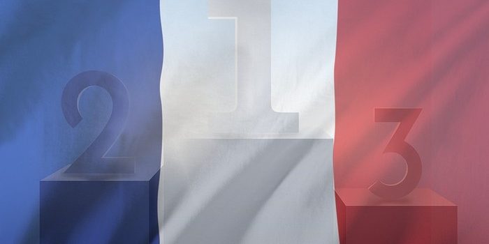 French Flag Against Paper Cut Winner Podium
