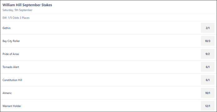 September Stakes 2026 Betting